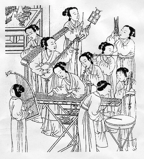 Representación de los instrumentos tradicionalmente utilizados en la música tradicional china